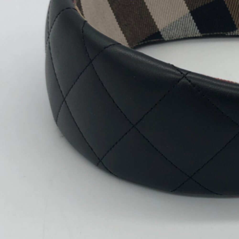 Burberry Black Quilted Leather Headband with Vintage Check Lining